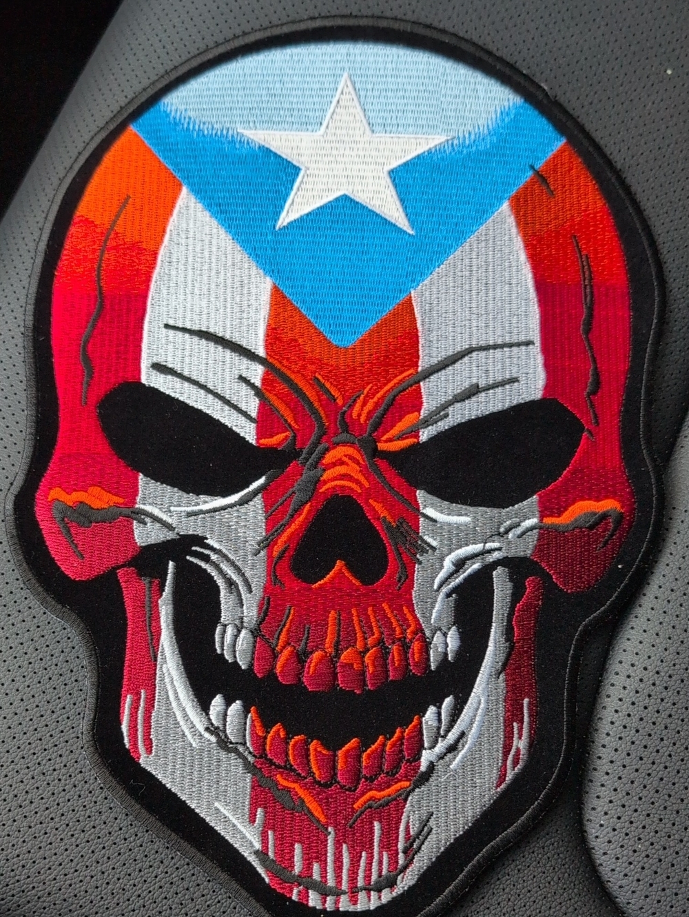 Source Unknown Red, Blue, White Skull Patch with Puerto Rico Motif